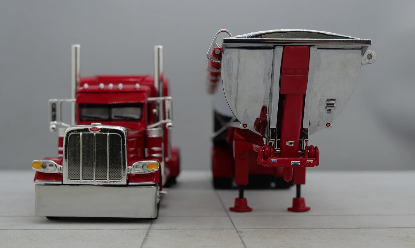 60-1738 1/64 DCP Peterbilt 389 w/ Mac Round Dump Trailer Red Chrome