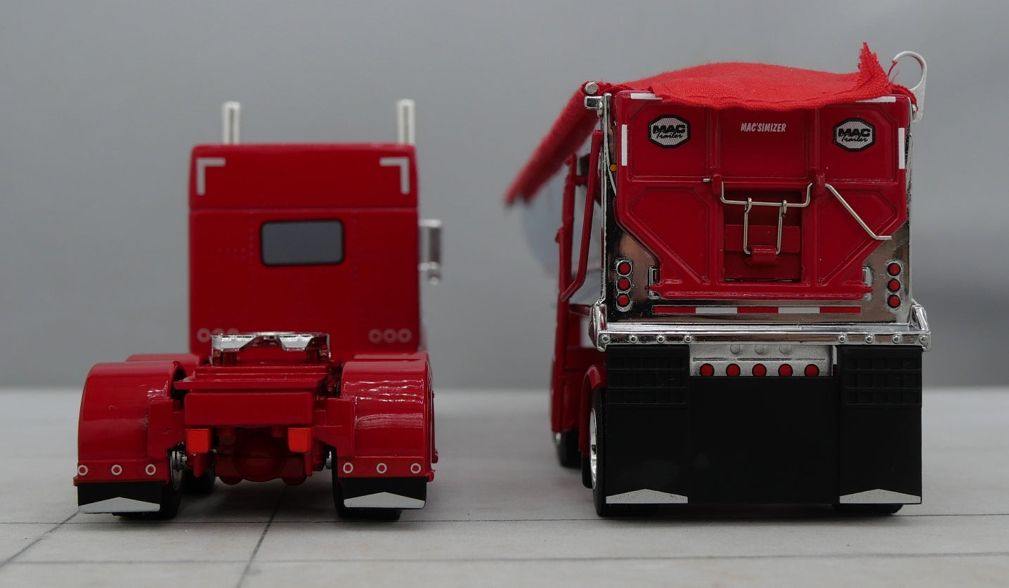 60-1738 1/64 DCP Peterbilt 389 w/ Mac Round Dump Trailer Red Chrome