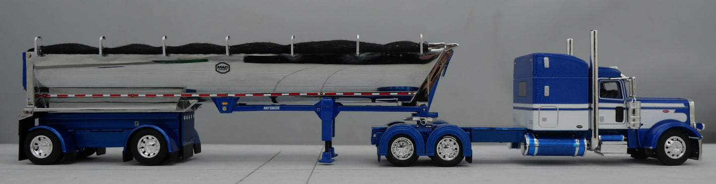 60-1740 1/64 DCP Peterbilt 389 w/ Mac Round Dump Trailer Blue Chrome