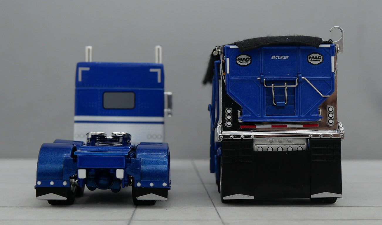 60-1740 1/64 DCP Peterbilt 389 w/ Mac Round Dump Trailer Blue Chrome