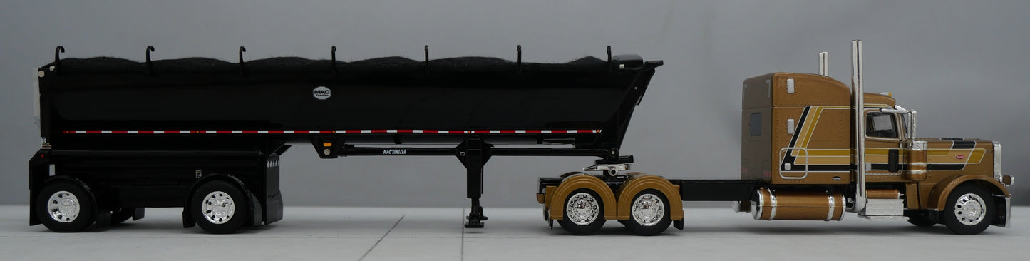 #60-1741 1/64 DCP Peterbilt 389 w/ Mac Round Dump Trailer Gold Black