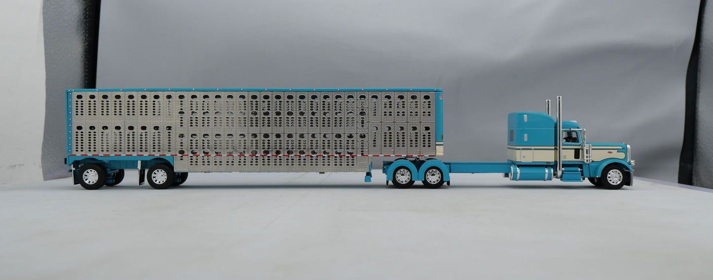 60-1788 Turquoise/Cream Peterbilt w/ Wilson Spread Axle Livestock Trailer