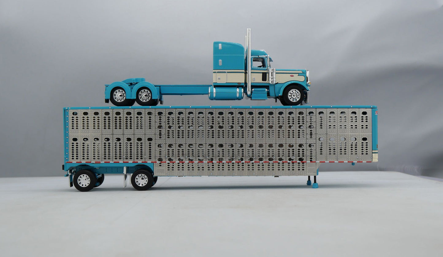 60-1788 Turquoise/Cream Peterbilt w/ Wilson Spread Axle Livestock Trailer