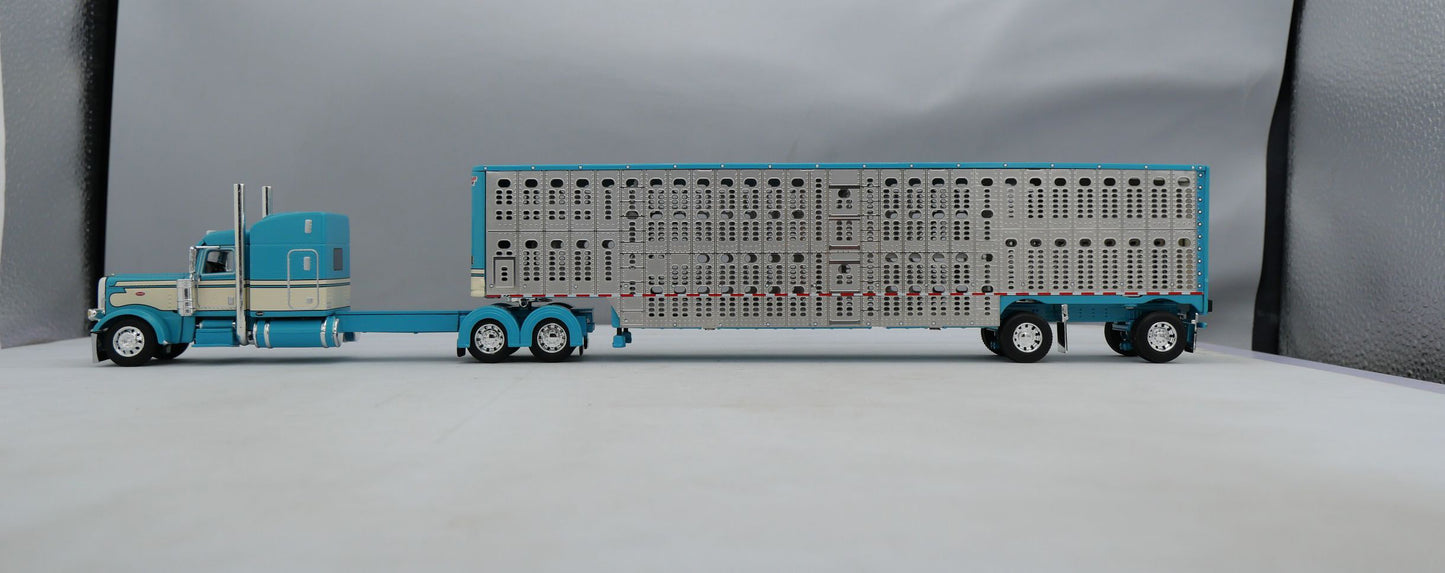 60-1788 Turquoise/Cream Peterbilt w/ Wilson Spread Axle Livestock Trailer