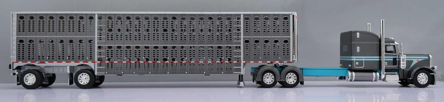 60-1789 Teal/Gunmetal Peterbilt w/ Wilson Spread Axle Livestock Trailer