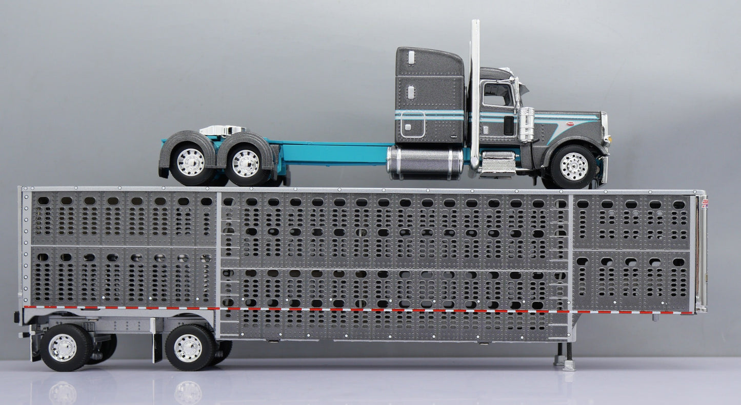 60-1789 Teal/Gunmetal Peterbilt w/ Wilson Spread Axle Livestock Trailer