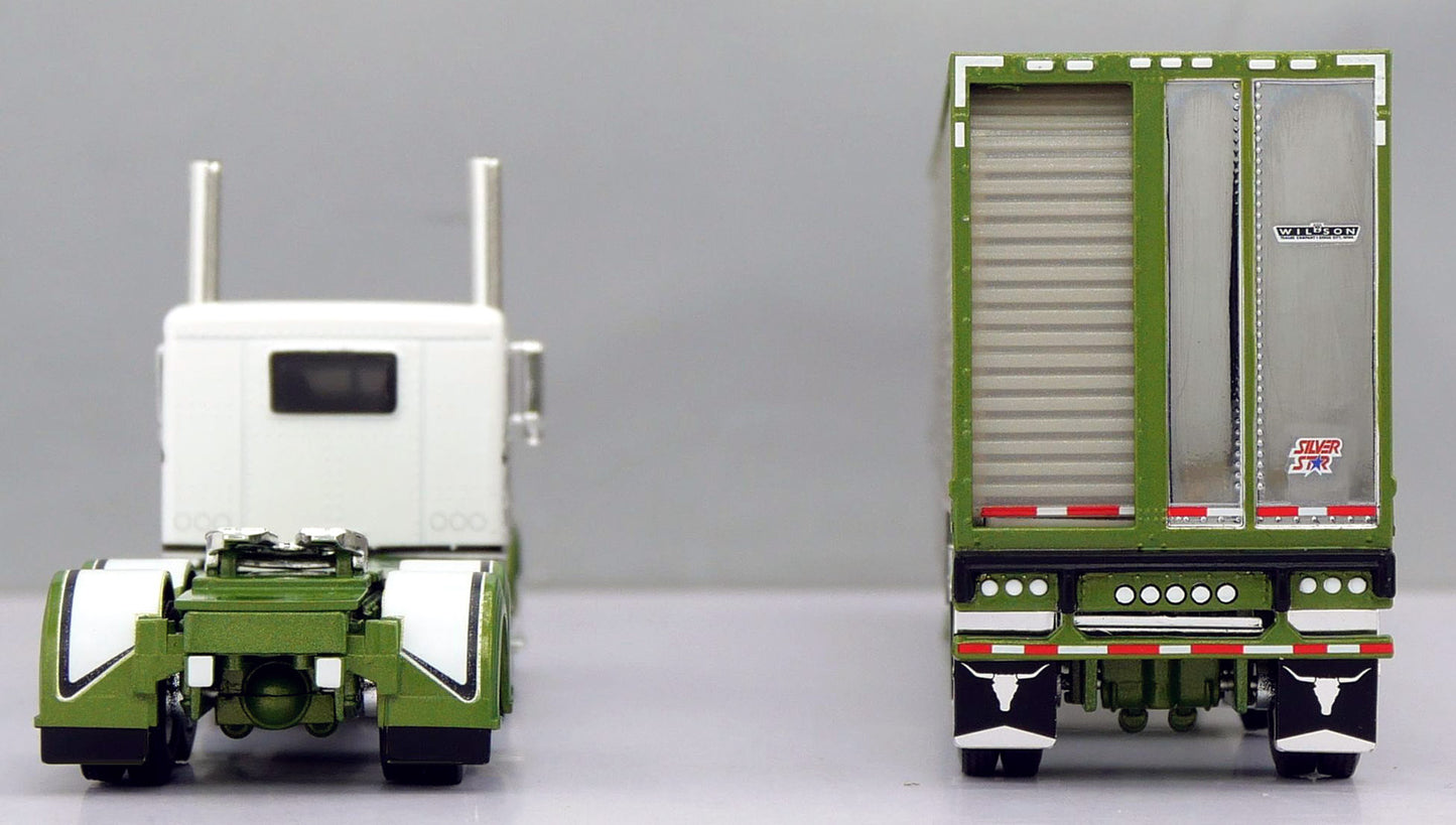 #60-1836 Green White Peterbilt w/ Wilson Livestock Trailer