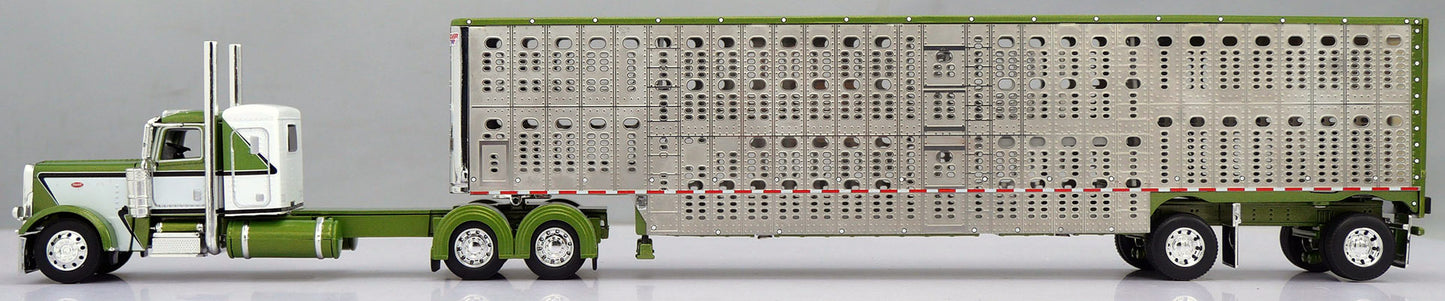 #60-1836 Green White Peterbilt w/ Wilson Livestock Trailer