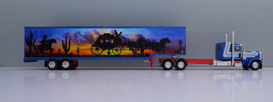 #60-1841 Blue/Red Peterbilt 389 w Tandem Axle Van Trailer.