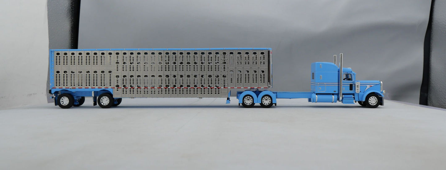 #60-1787 Baby Blue Peterbilt w/ Wilson Spread Axle Livestock Trailer