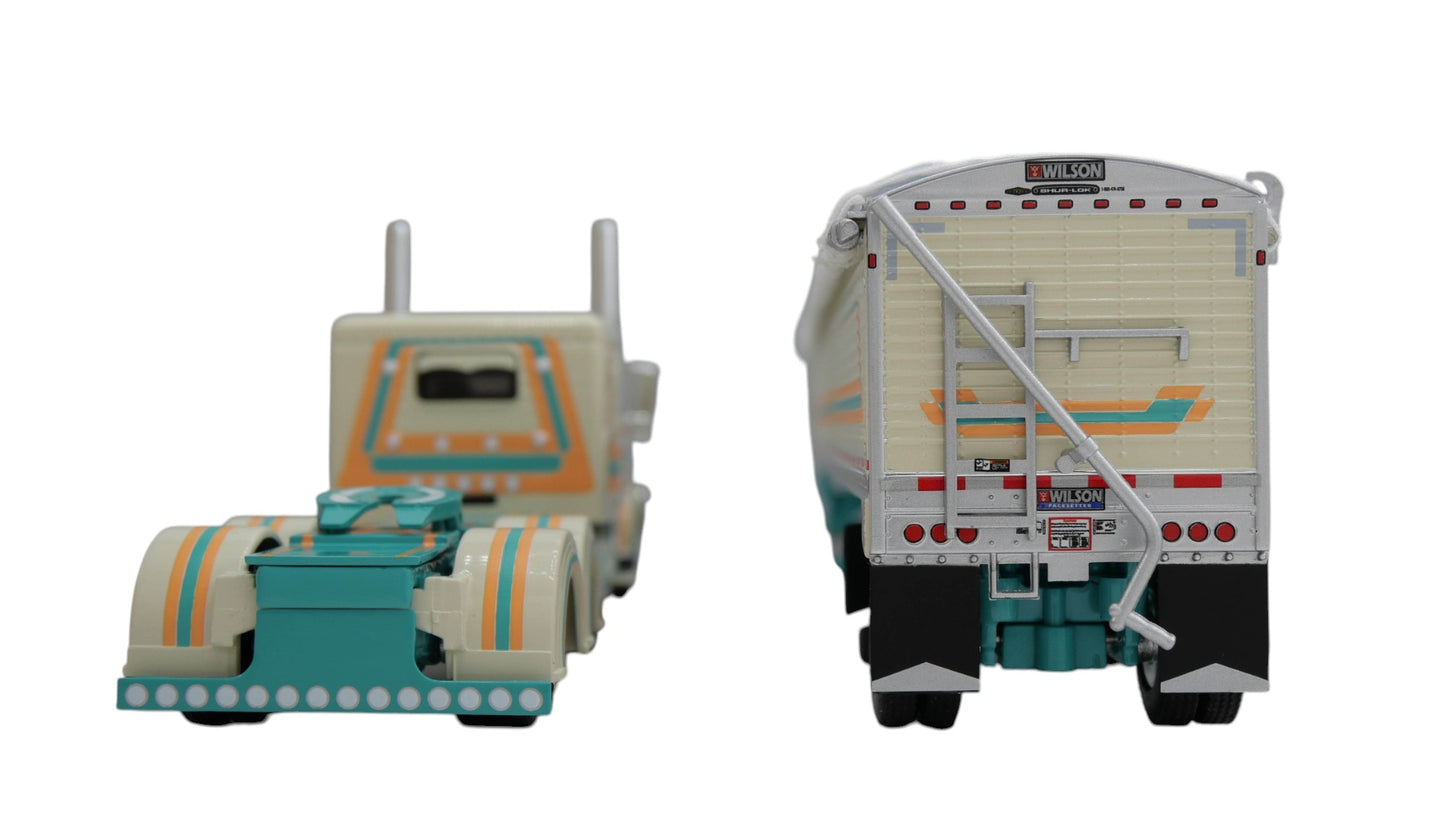 #60-2154 Teal Cream Peterbilt 389 with Spread Grain Trailer