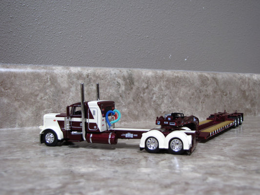 #60-1697 1/64 DCP R.L. Spartz Peterbilt 389 w/ Lowboy Trailer Maroon Cream