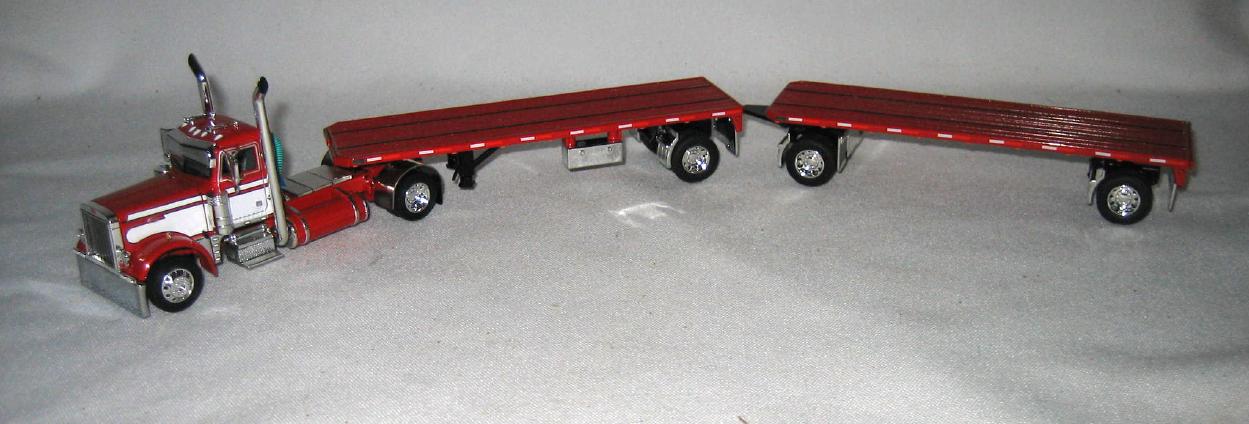 60-1890 Red White Peterbilt 379 w Flatbed Trailers