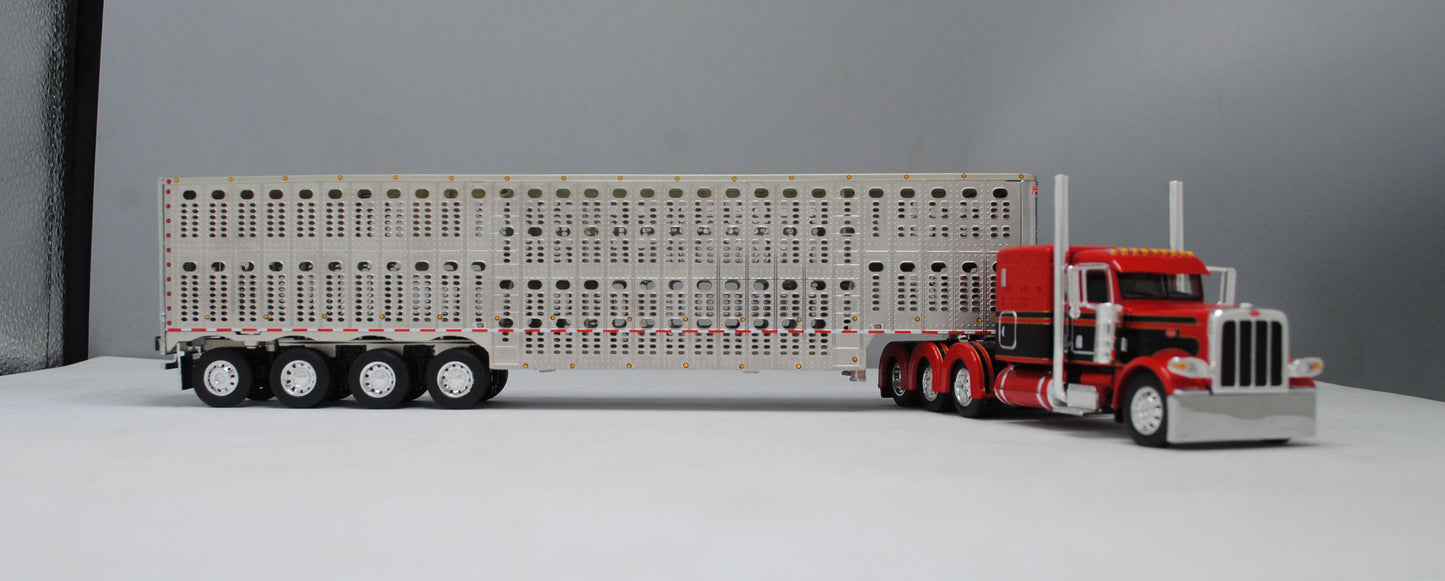 RETIRED #60-1053 Red Black Tri-Axle Peterbilt Wilson Silver Quad Axle Livestock Trailer