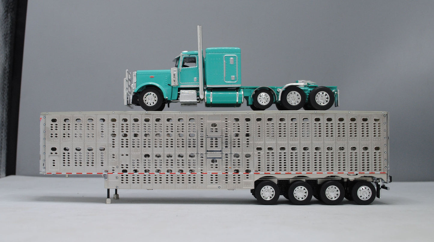 RETIRED #60-1103 Peterbilt Teal Wilson Silver Quad Axle Livestock Trailer