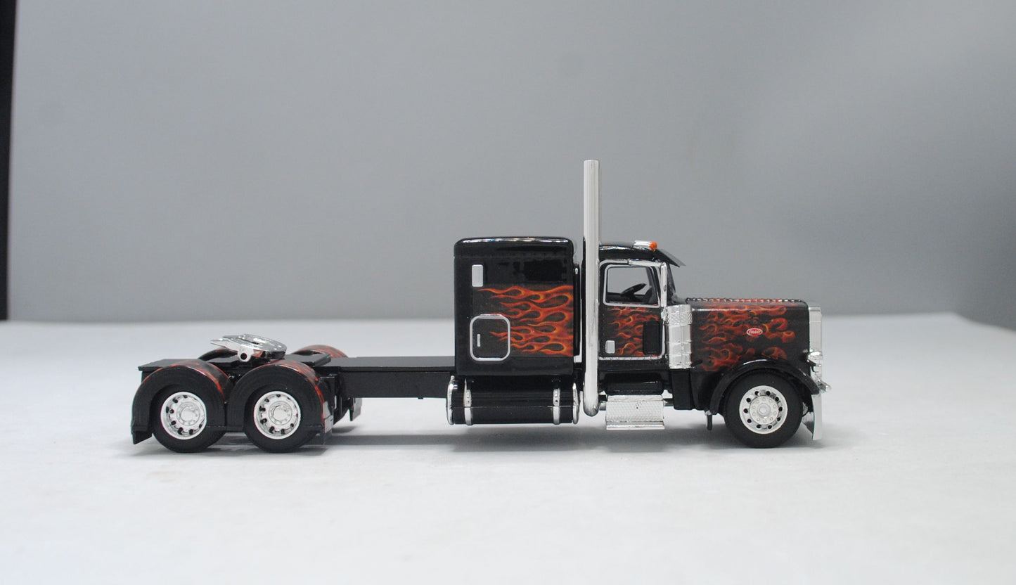 CAB 1104 Black with Orange Flames 389 Peterbilt Semi Truck