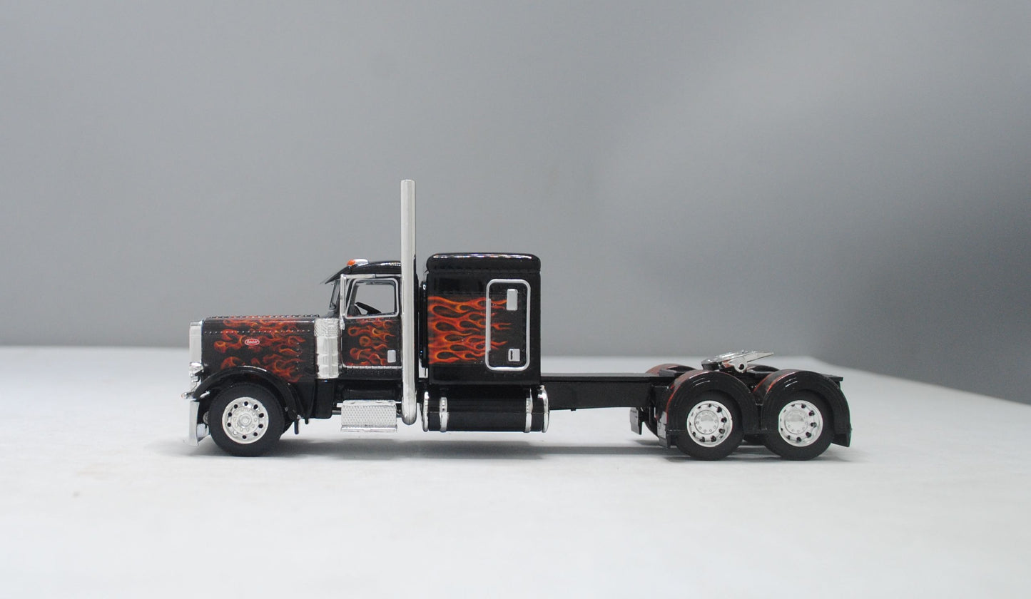 CAB 1104 Black with Orange Flames 389 Peterbilt Semi Truck