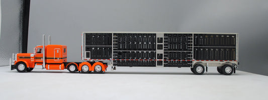 RETIRED #60-1107 Peterbilt Orange & Black Wilson Black Spread Axle Livestock Trailer