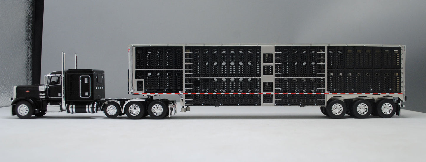 RETIRED #60-1149 Black Peterbilt Tri Axle 389 Wilson Black Tri Axle Livestock Trailer