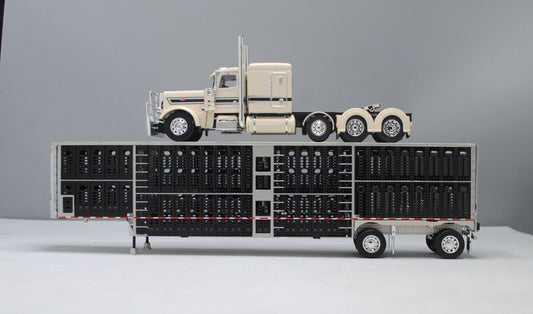 RETIRED #60-1150 Peterbilt Cream & Black Wilson Black Spread Axle Livestock Trailer