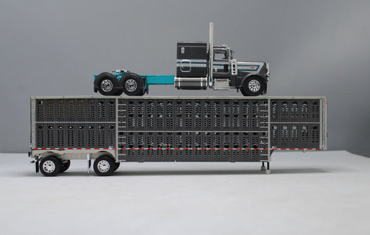 RETIRED #60-1157 Peterbilt Gray Turquoise Wilson Gunmetal Gray Spread Axle Livestock Trailer