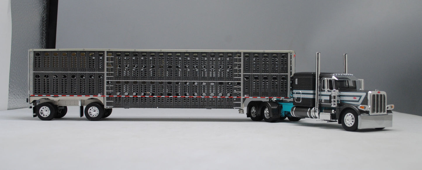 RETIRED #60-1157 Peterbilt Gray Turquoise Wilson Gunmetal Gray Spread Axle Livestock Trailer