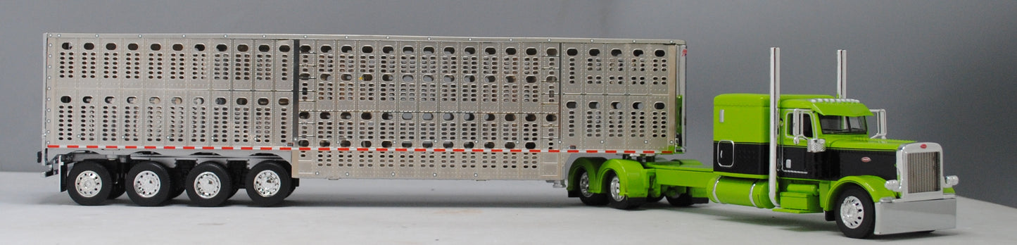#60-1311 Peterbilt 389 Lime & Black with Silver Quad Livestock Trailer