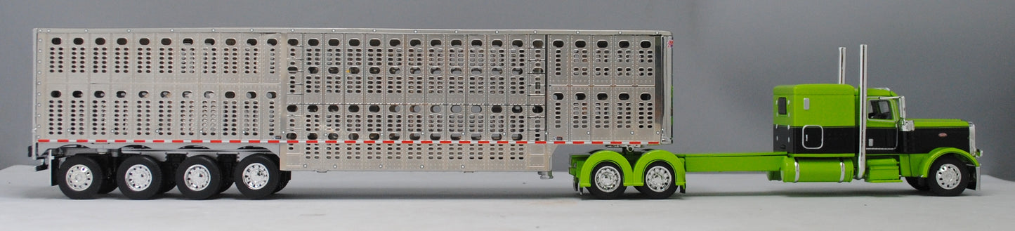 #60-1311 Peterbilt 389 Lime & Black with Silver Quad Livestock Trailer