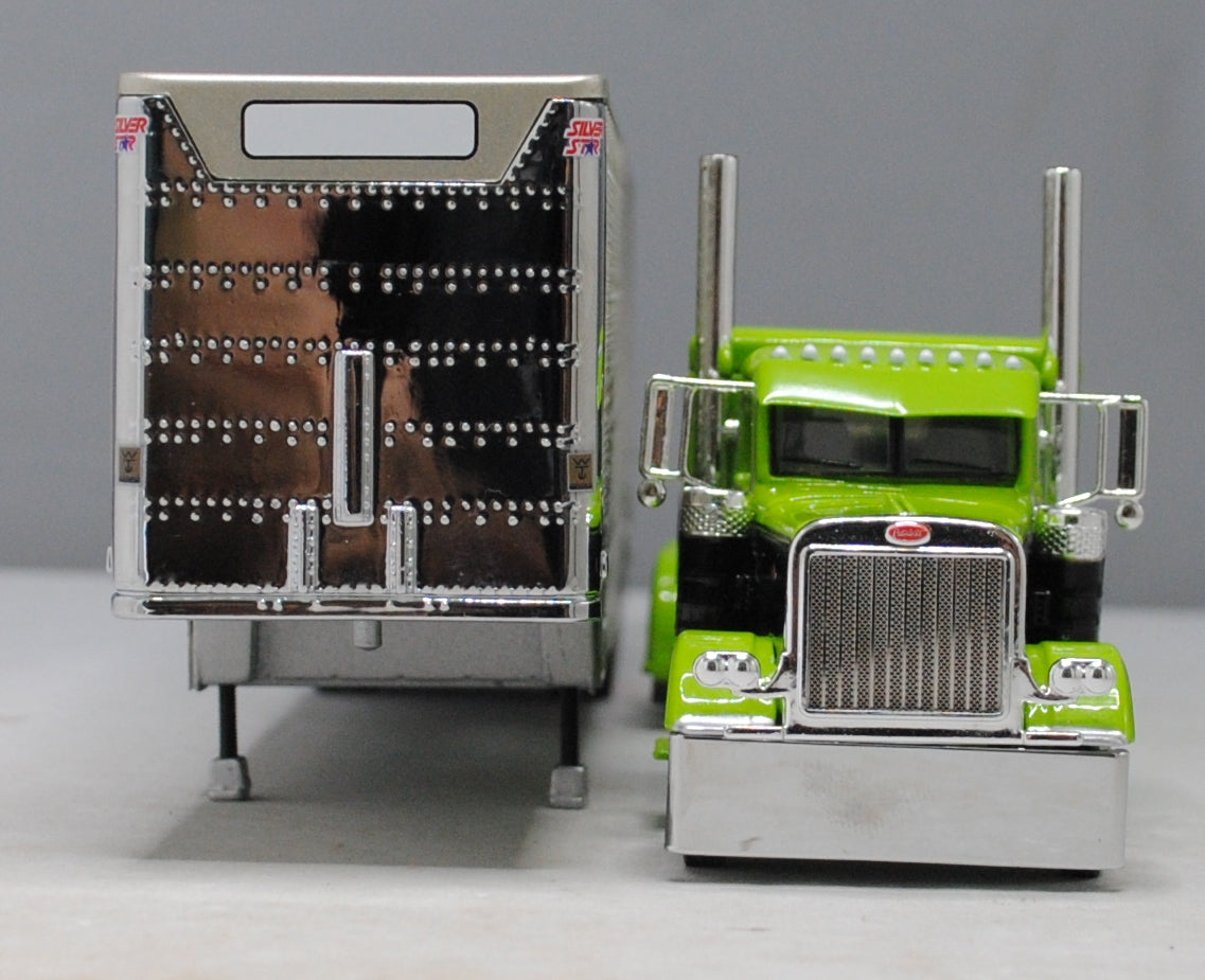 #60-1311 Peterbilt 389 Lime & Black with Silver Quad Livestock Trailer