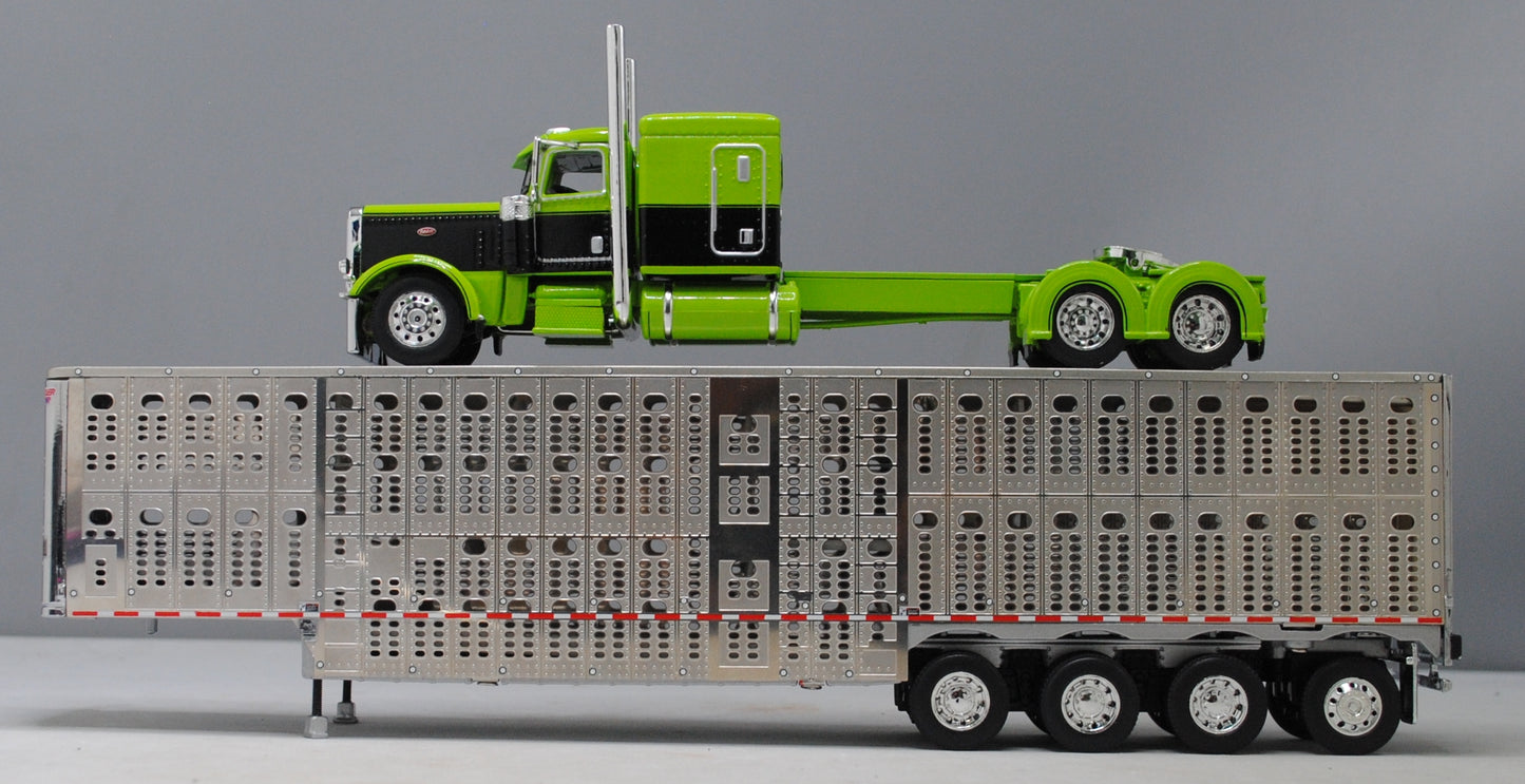 #60-1311 Peterbilt 389 Lime & Black with Silver Quad Livestock Trailer