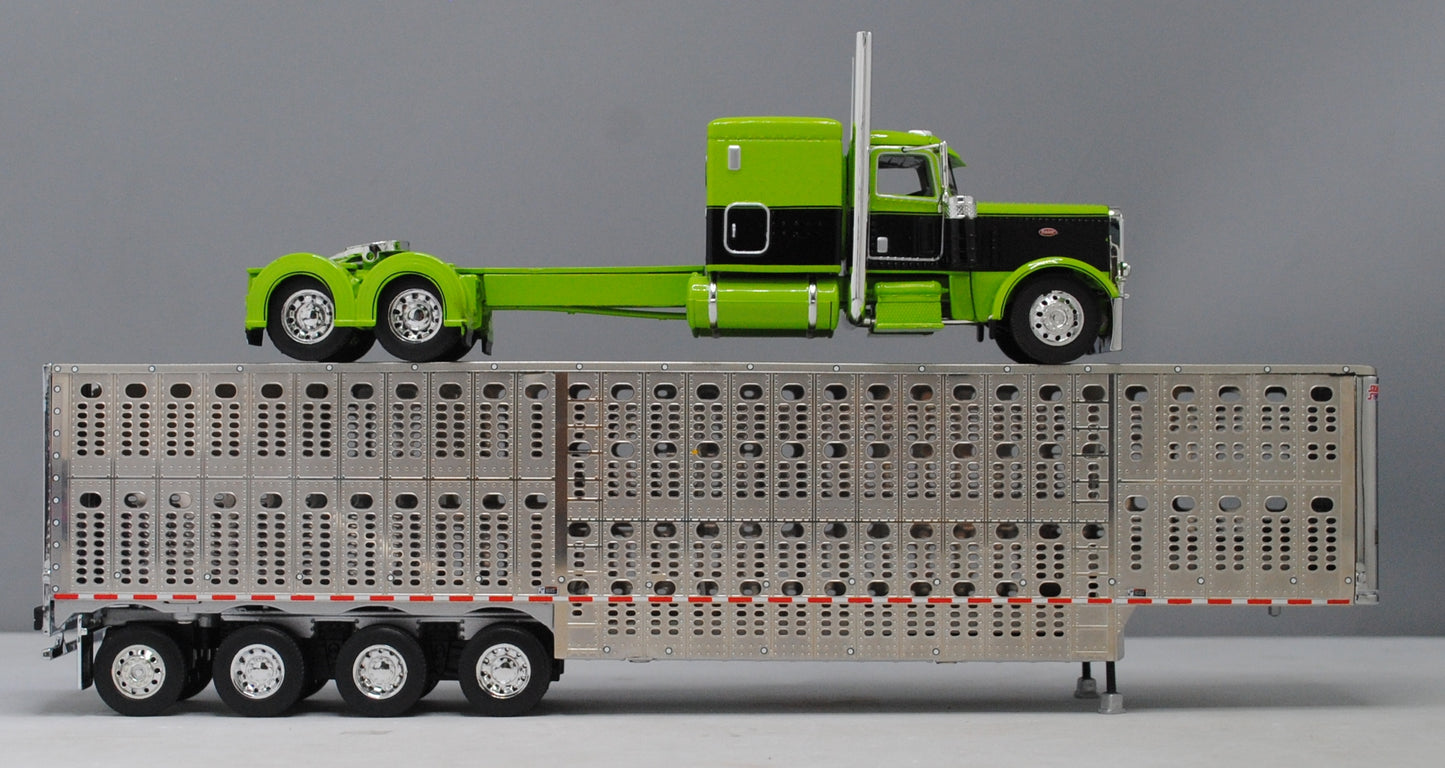#60-1311 Peterbilt 389 Lime & Black with Silver Quad Livestock Trailer