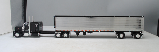 #60-1323 1/64 Black Peterbilt 389 w/Chrome Utility 53' Spread-Axle Carrier Reefer (Black)