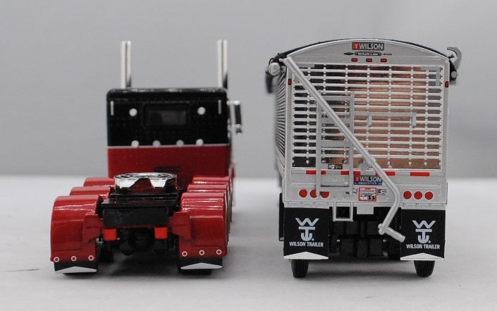 60-1472 Red Black Peterbilt 389 Tri Axle with Black Tri Grain Trailer