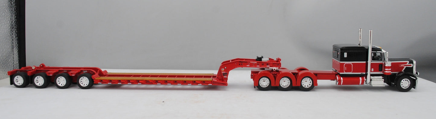 #60-1496 Red/Black Peterbilt 389 w/ Red Lowboy Trailer & Flip Axle