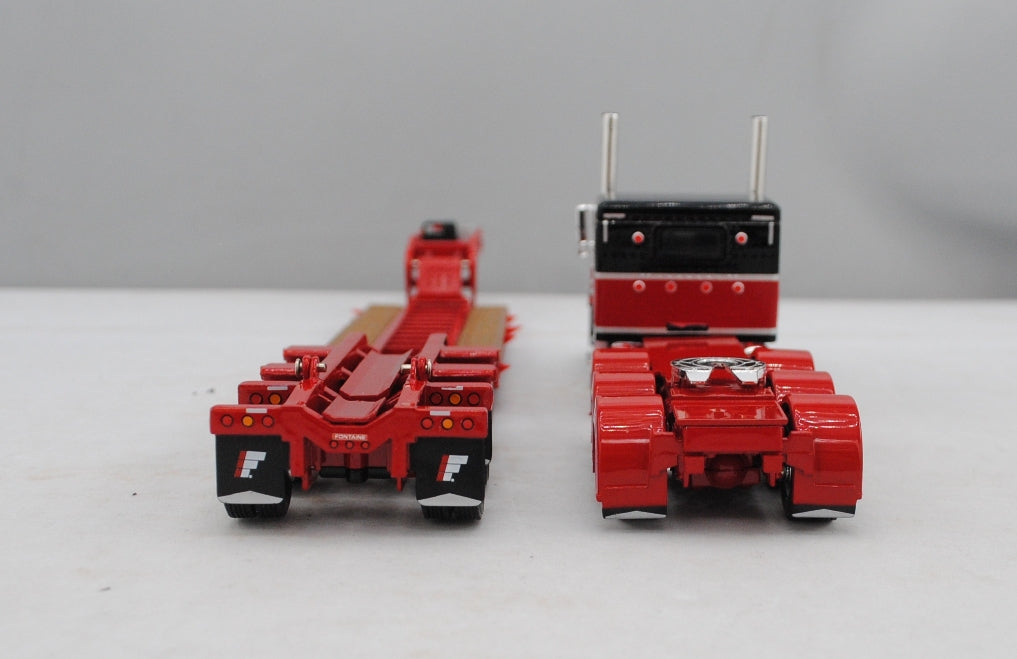 #60-1496 Red/Black Peterbilt 389 w/ Red Lowboy Trailer & Flip Axle