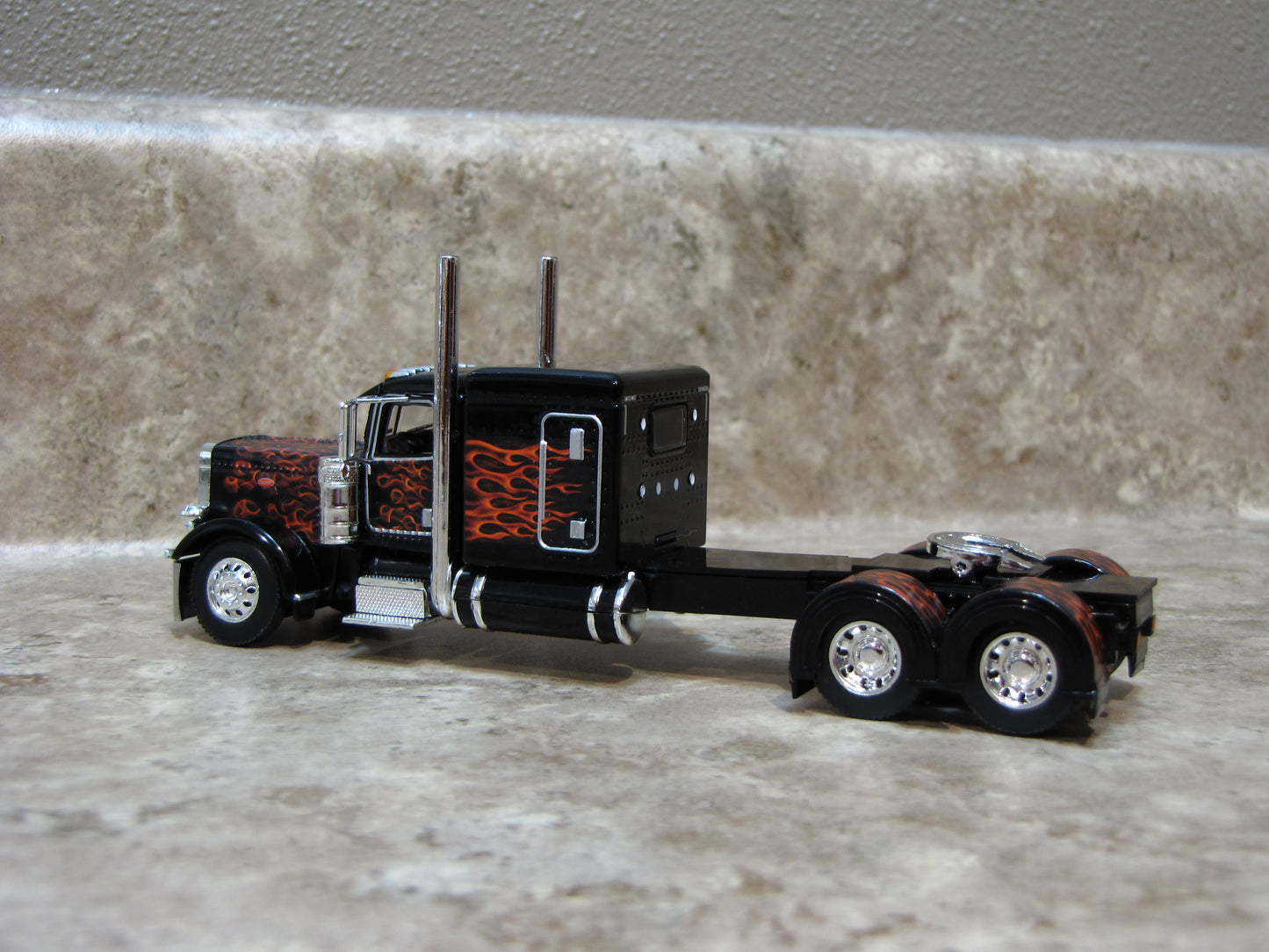 CAB 1104 Black with Orange Flames 389 Peterbilt Semi Truck