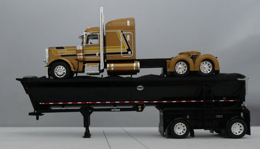 #60-1741 1/64 DCP Peterbilt 389 w/ Mac Round Dump Trailer Gold Black