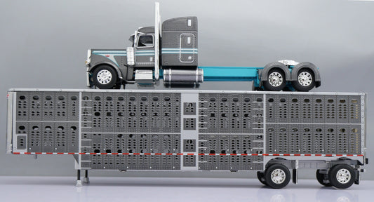 60-1789 Teal/Gunmetal Peterbilt w/ Wilson Spread Axle Livestock Trailer