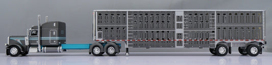 60-1789 Teal/Gunmetal Peterbilt w/ Wilson Spread Axle Livestock Trailer