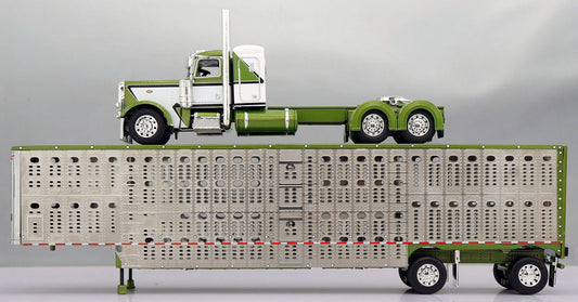 #60-1836 Green White Peterbilt w/ Wilson Livestock Trailer