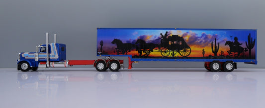 #60-1841 Blue/Red Peterbilt 389 w Tandem Axle Van Trailer.