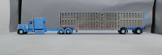 #60-1787 Baby Blue Peterbilt w/ Wilson Spread Axle Livestock Trailer