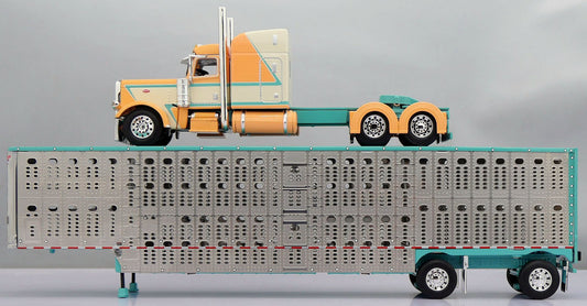 60-1911 Peach Teal Peterbilt w/ Wilson Livestock Trailer