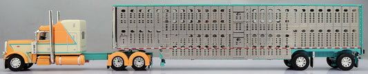 60-1911 Peach Teal Peterbilt w/ Wilson Livestock Trailer