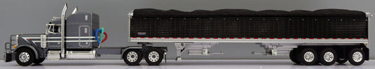#60-2027 Gray Peterbilt 379 with Tri Axle Grain Trailer