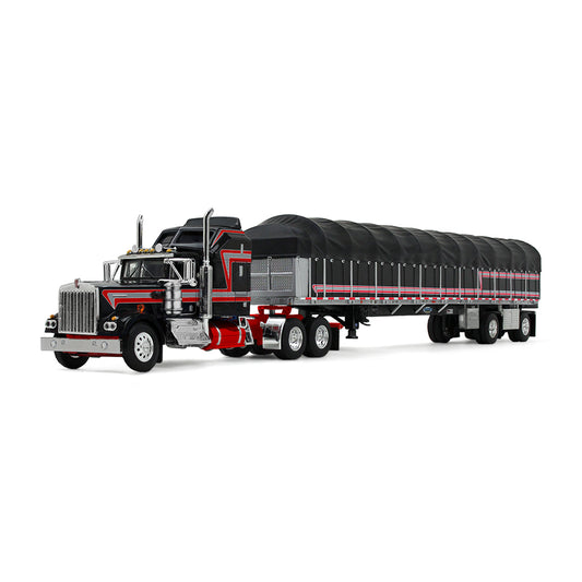 #60-2056 Black Red Kenworth W900A & Covered Wagon Trailer