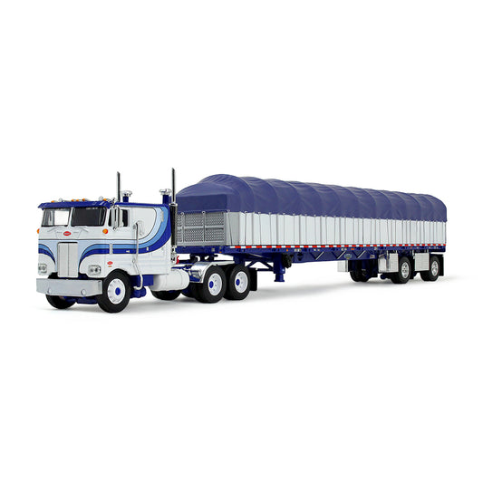 #60-2057 White Blue Peterbilt 352 COE & Covered Wagon Trailer