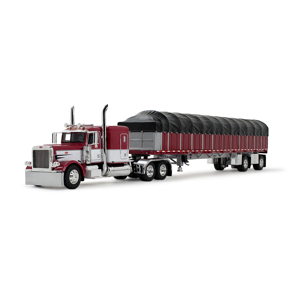 #60-2058 Maroon White Peterbilt 389 & Covered Wagon Trailer