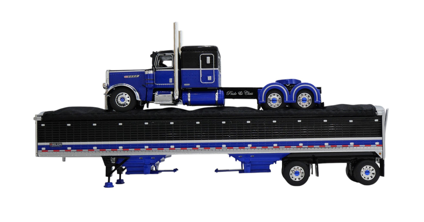 #60-2153 Black Blue Peterbilt 389 with Spread Grain Trailer