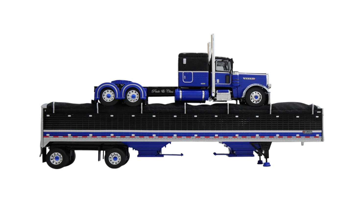 #60-2153 Black Blue Peterbilt 389 with Spread Grain Trailer